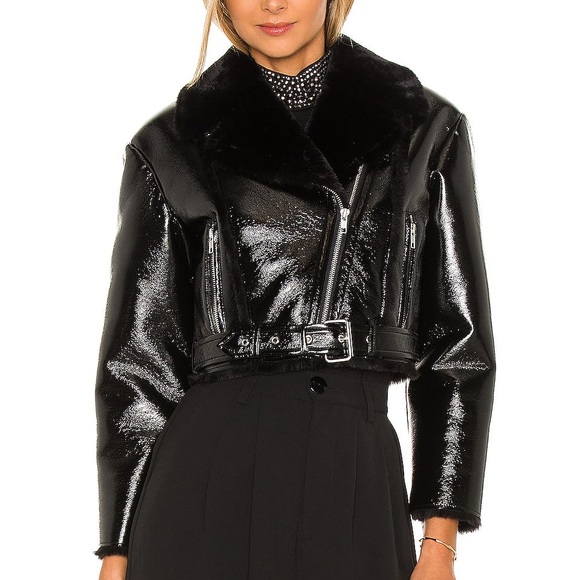 NBD Aya Faux Shearling Cropped Jacket. Black. LG. - Picture 3 of 10